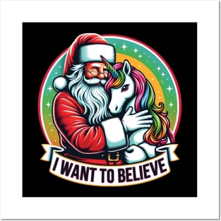 Santa and Unicorn Christmas gift Posters and Art